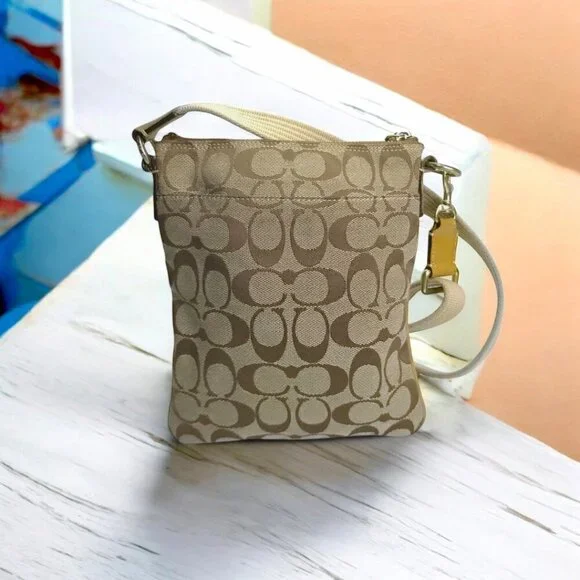 COACH Signature Canvas small crossbody bag in tan with turnlock - Picture 5 of 9